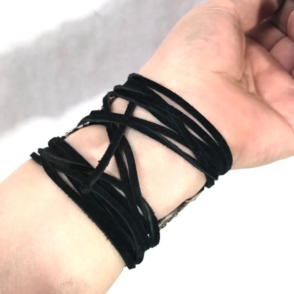 Antique Sterling Silver 925 Cuff Tie Wrap Bracelet Victorian Cherub Putti Biker - Picture 3 of 13